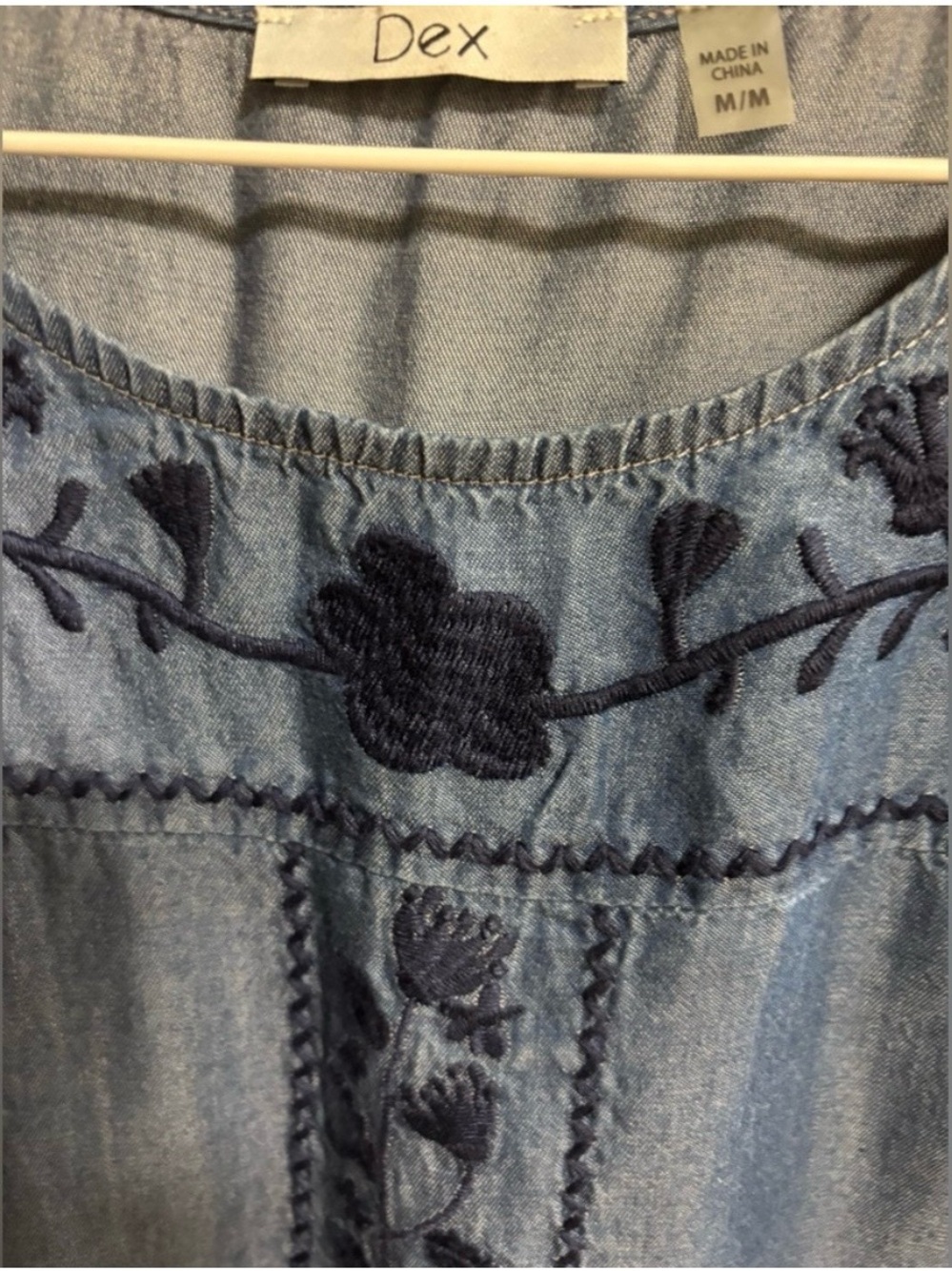 Blue Embroidered Sleeveless Denim chambray 100% Tencel Dress - Picture 6 of 7
